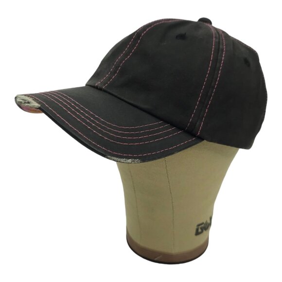 Mossy Oak Black Pink Distressed Tuck Strap Adjustable Cap Trucker Baseball Hat - Picture 2 of 13